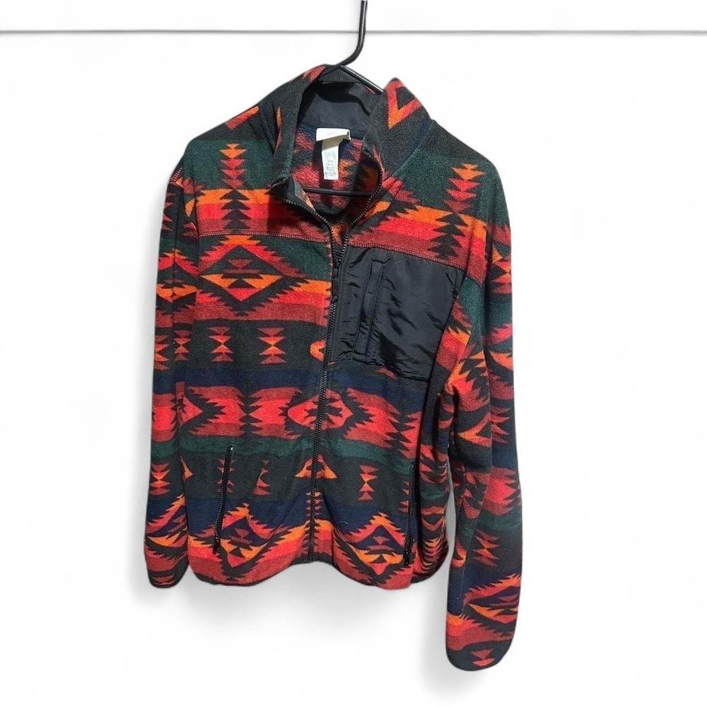 H&M Red & Black Aztec-Pattern Zip Fleece Jacket - Medium